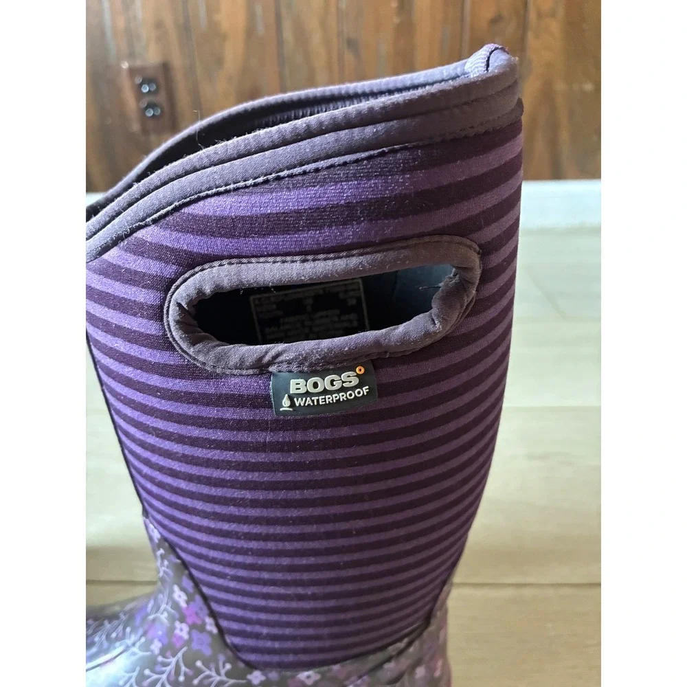 Bogs Classic Flower Stripe Purple Floral Rain Boots Kids Youth 5
